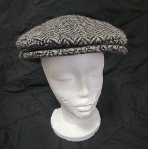 VINTAGE GRAY HANNA HATS TWEED WOOL CABBIE HAT SZ XL